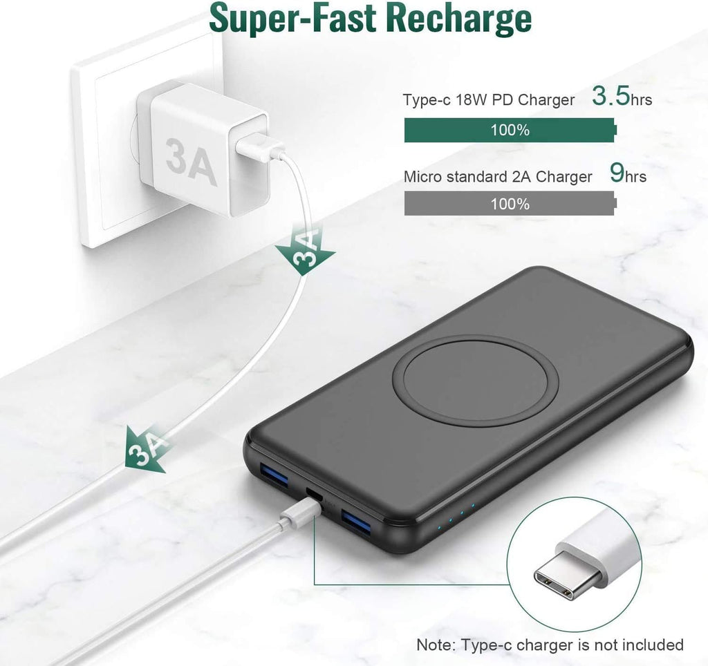 Wireless Portable Charger Power Bank, 26800mAh 10W Fast Wireless Charging 18W PD QC 3.0 USB-C Power Bank