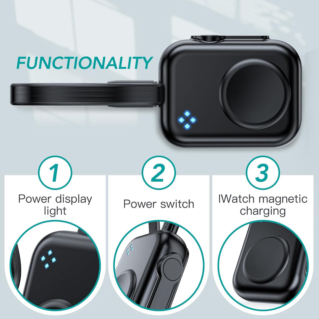 Magnetic Portable iWatch Charger USB C 1400mAh Power Bank Keychain Fast Wireless Charging