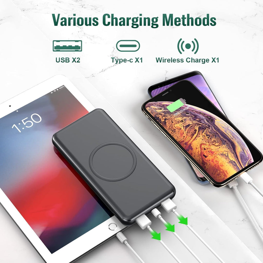 Wireless Portable Charger Power Bank, 26800mAh 10W Fast Wireless Charging 18W PD QC 3.0 USB-C Power Bank