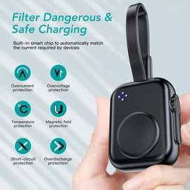 Magnetic Portable iWatch Charger USB C 1400mAh Power Bank Keychain Fast Wireless Charging