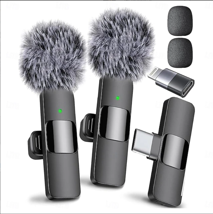 Mini Mic Wireless Microphone for iPhone, iPad, Android Lavalier Microphone for Video Recording with USB-C & Lighting