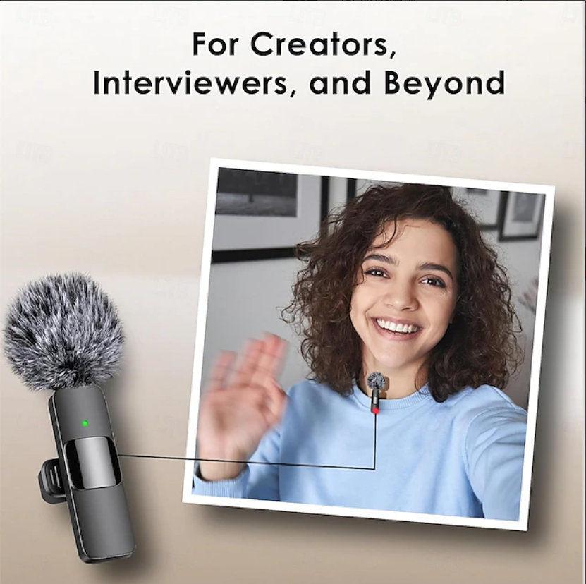 Mini Mic Wireless Microphone for iPhone, iPad, Android Lavalier Microphone for Video Recording with USB-C & Lighting