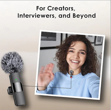 Load image into Gallery viewer, Mini Mic Wireless Microphone for iPhone, iPad, Android Lavalier Microphone for Video Recording with USB-C &amp; Lighting