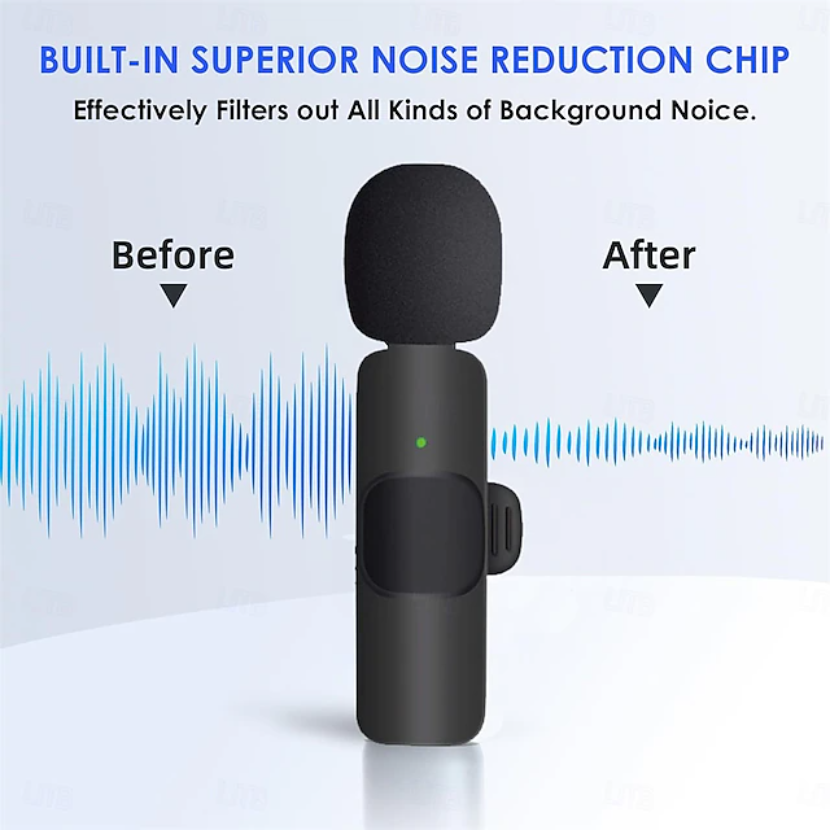 Mini Mic Wireless Microphone for iPhone, iPad, Android Lavalier Microphone for Video Recording with USB-C & Lighting