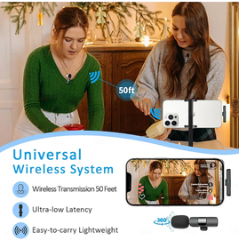 Wireless Lavalier Microphone Bluetooth Lapel Phone Mic for Video Recording - Mini Clip on Microphones for iPhone & Android