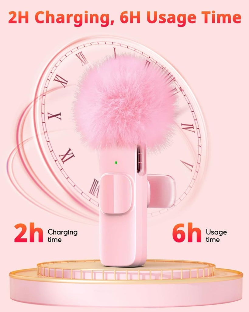 Lavalier Microphone with Noise Cancellation, Plug & Play Pink